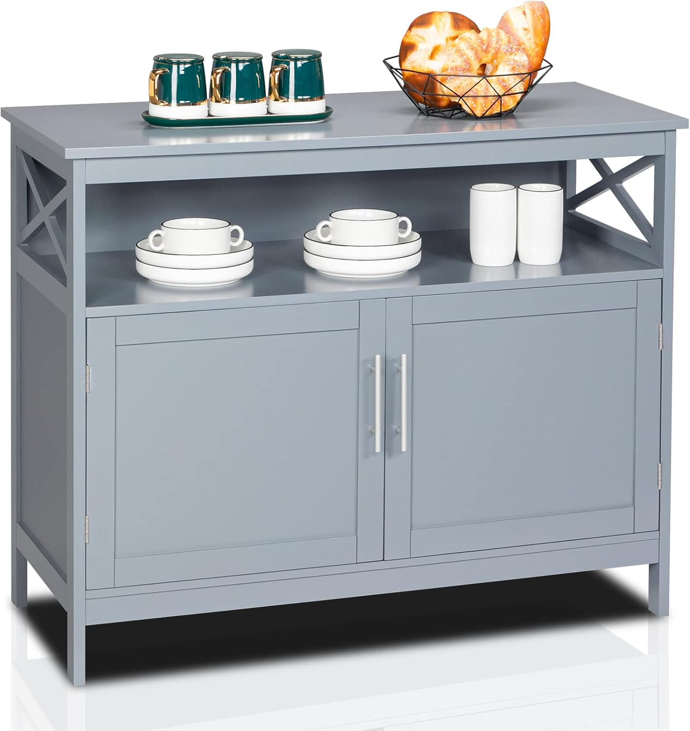 Brown Buffet Cabinet with Storage and Open Shelf K910771