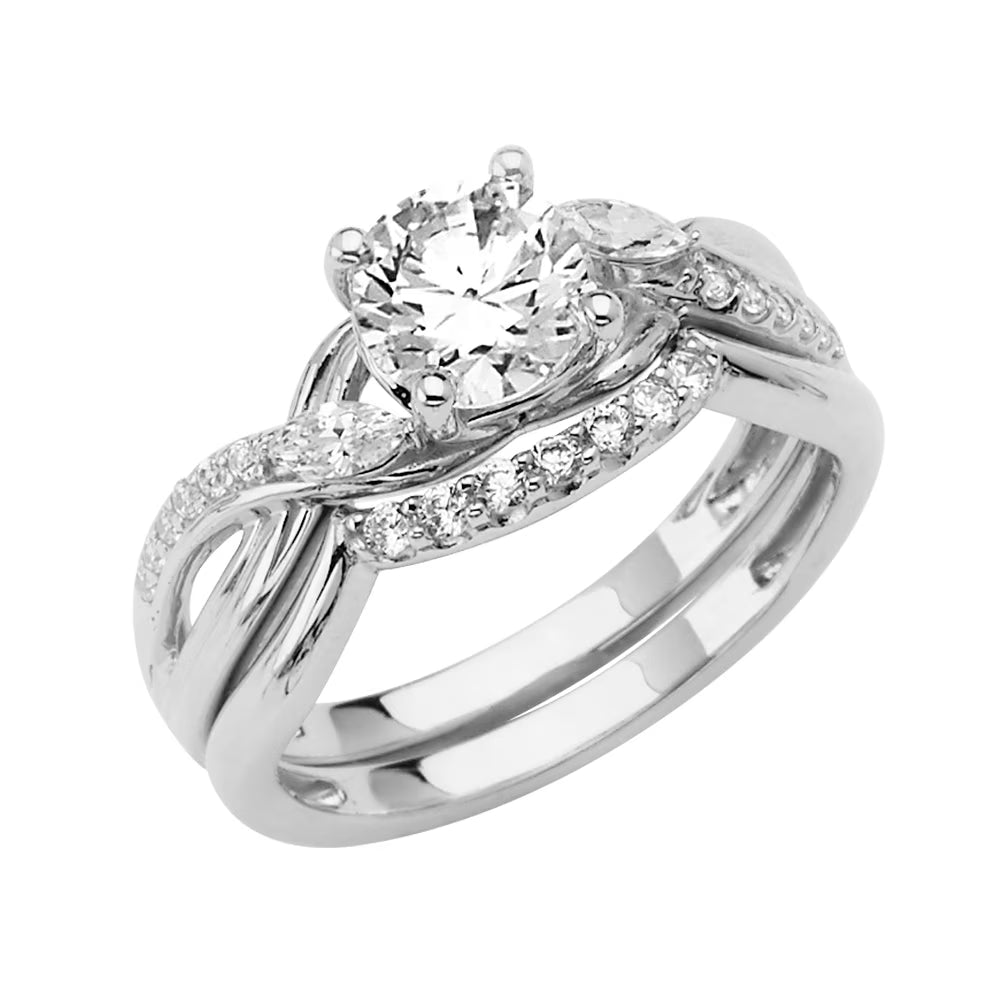 14k White Gold Cubic Zirconia Engagement Ring Bridal Set O61790