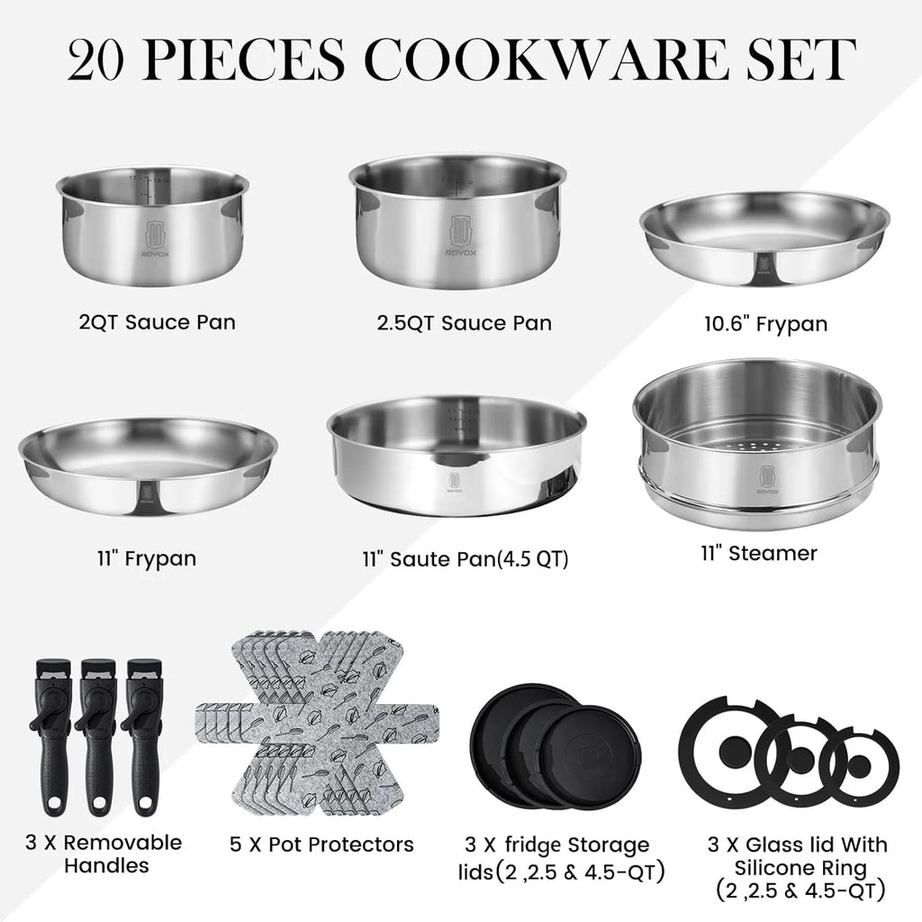 20 Piece Stainless Steel Cookware Set with Lid C3718
