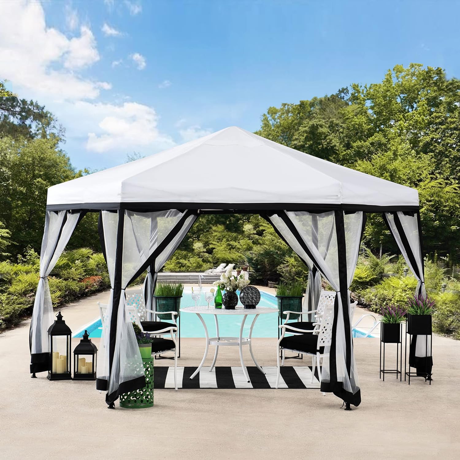 11x11 ft. 2-Tone Pop Up Hexagon Steel Gazebo F329