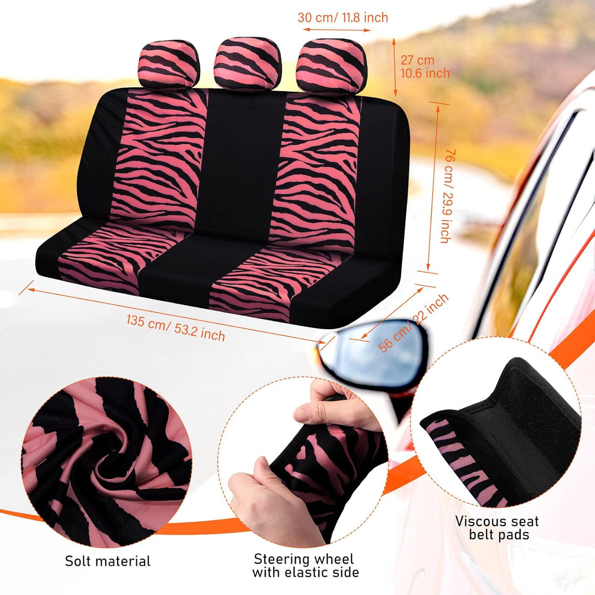 20 Pieces Hot Pink Zebra Print Car Accessories Set F5914