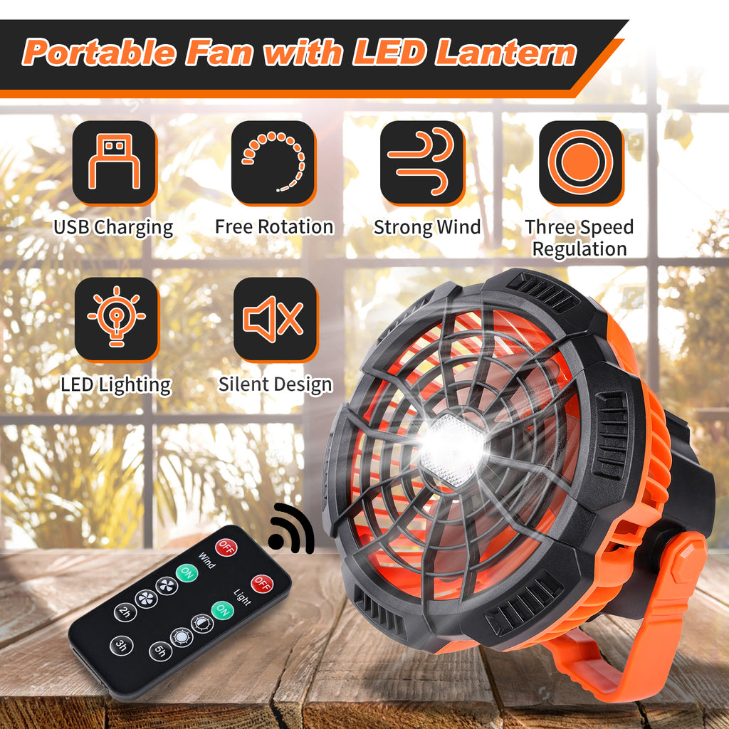 Rechargeable Camping Fan and LED Lantern with 270° Rotation and Built-In Hook C89084