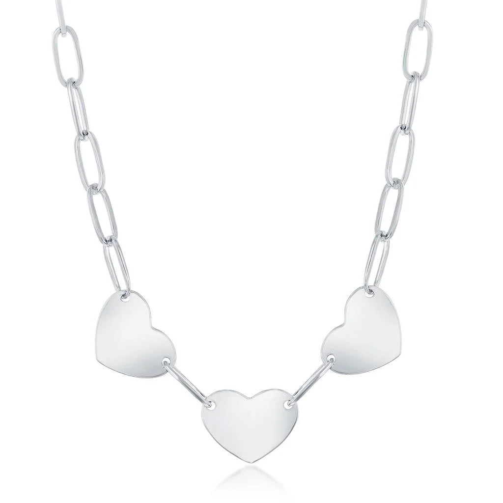 18” High Polished Heart Sterling Silver Necklace M970824