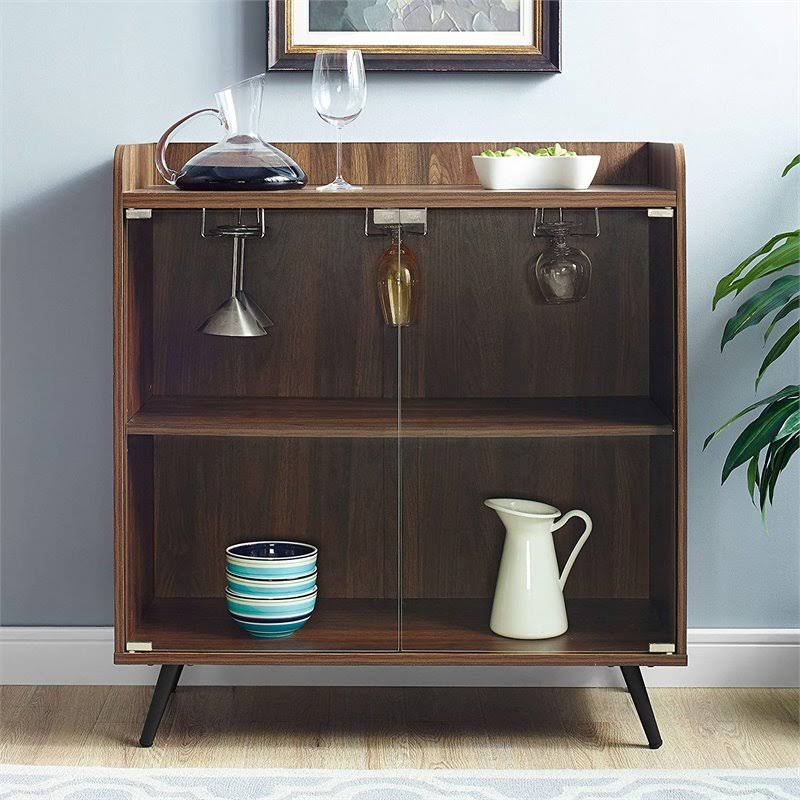 Dark Walnut Glass Door Bar Cabinet T668