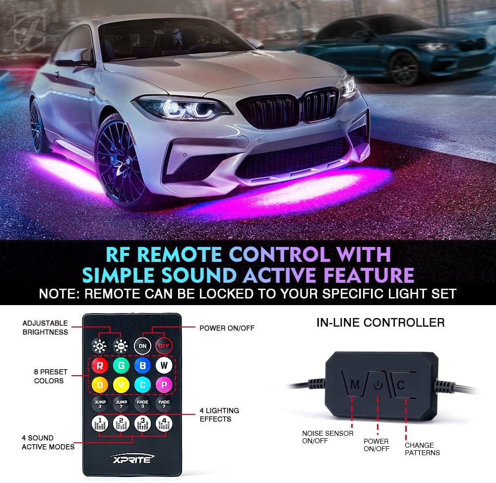 4 PCS RGB LED Car Underglow Light Kit with Wireless Remote D48519