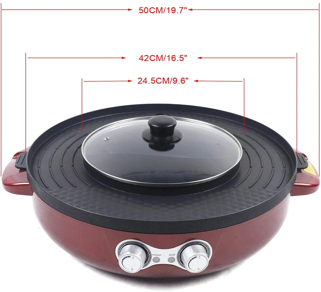2in1 Electric Grill and Hot Pot Barbecue BBQ Grill Pan Soup Shabu Pot 2200W 110V A138