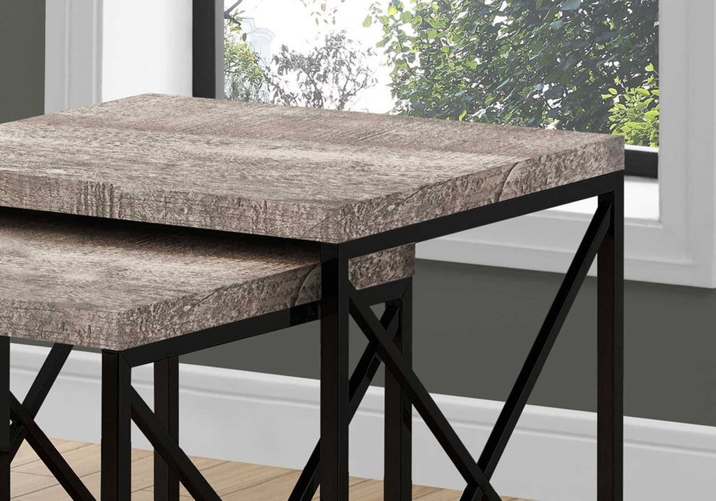Taupe Black Particle Board Metal 2pcs Nesting Table Set R846