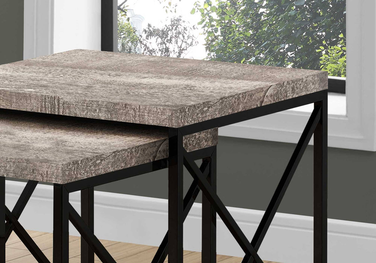 Taupe Black Particle Board Metal 2pcs Nesting Table Set R846