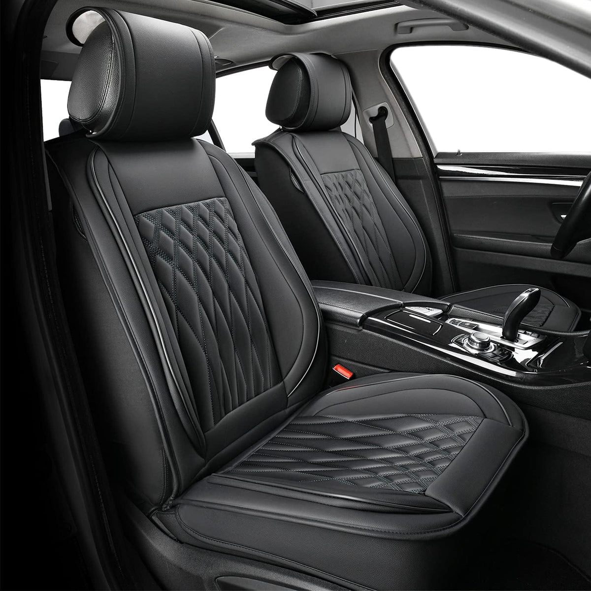 Black+Red Line Leather Car Seat Cover Pack of 2 E405528