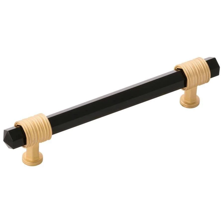 Brushed Golden Brass Pull with Opaque Black Glass Y785