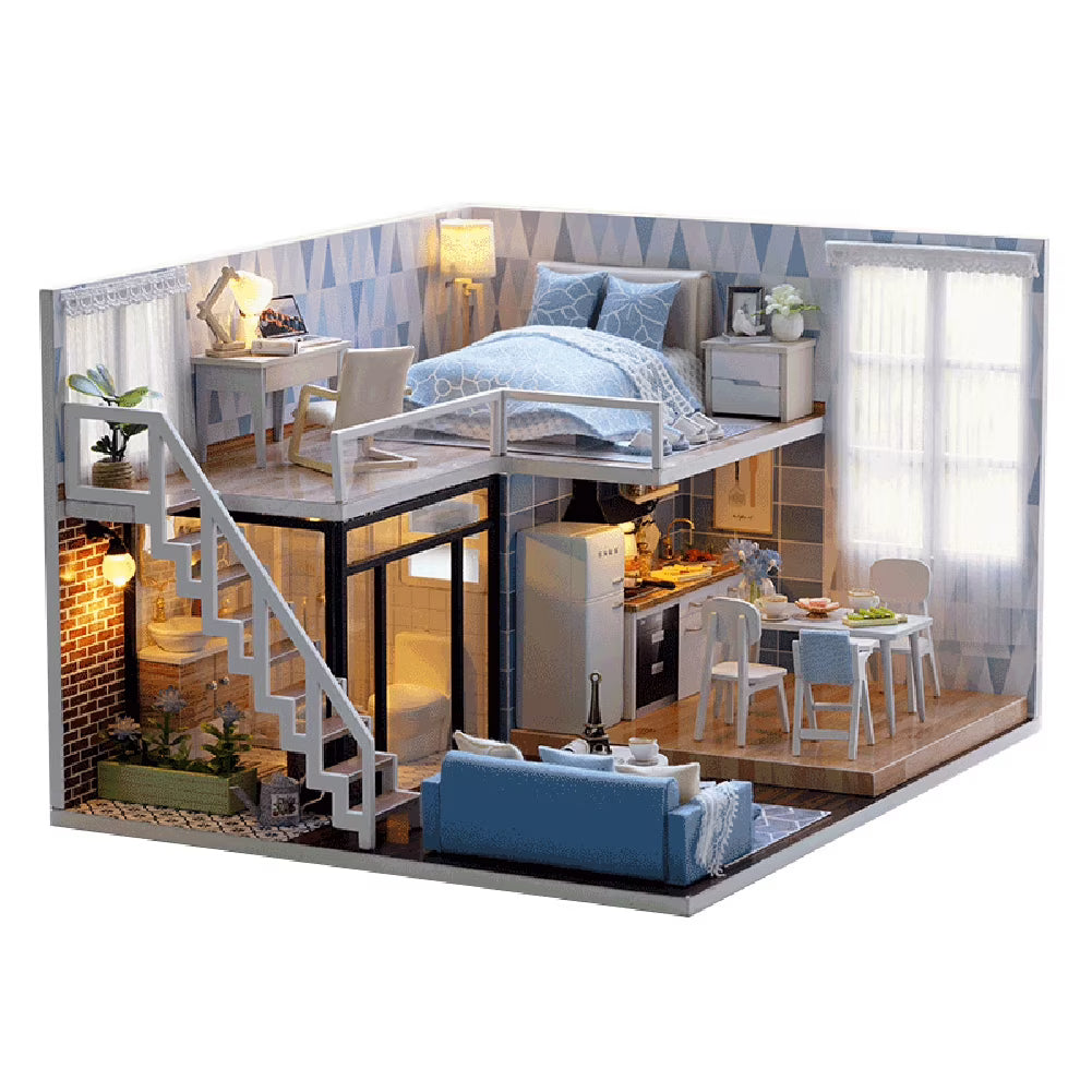 Mini Wooden Doll House Accessories DIY Toy Kit with Music H9337