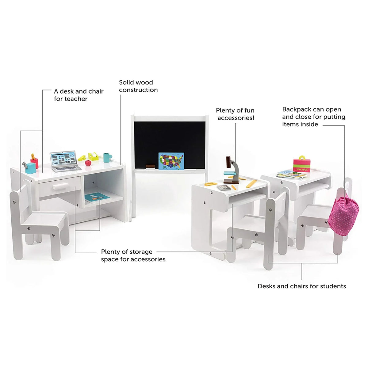 Classroom Playset with Desk and Chair for 18 Inch Dolls Y7587