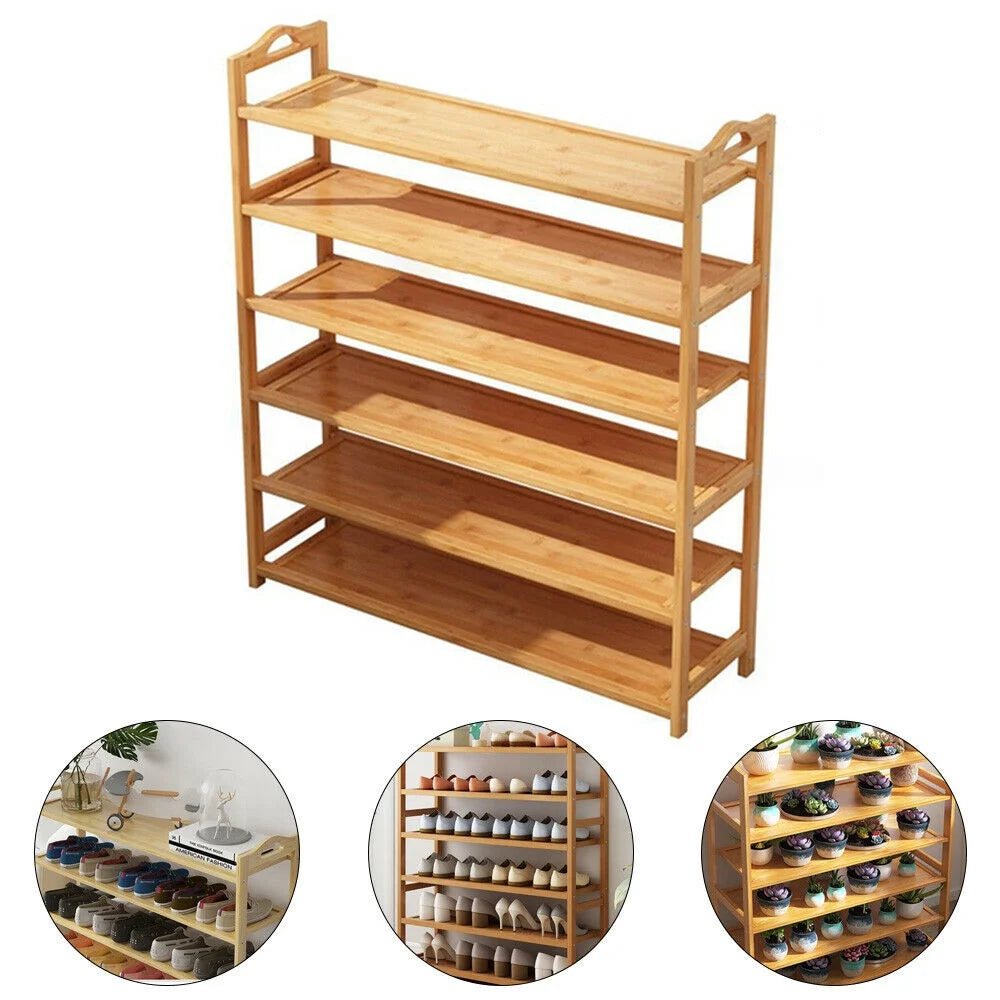 6 Tier Natural Bamboo Wooden Shoe Rack Storage Shelf B801