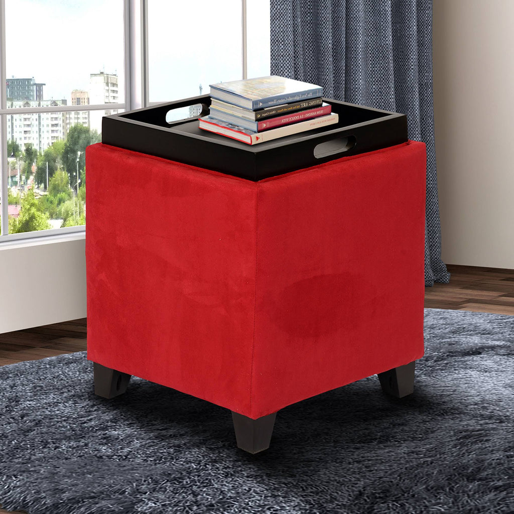 Red Microfiber Storage Ottoman Z2550