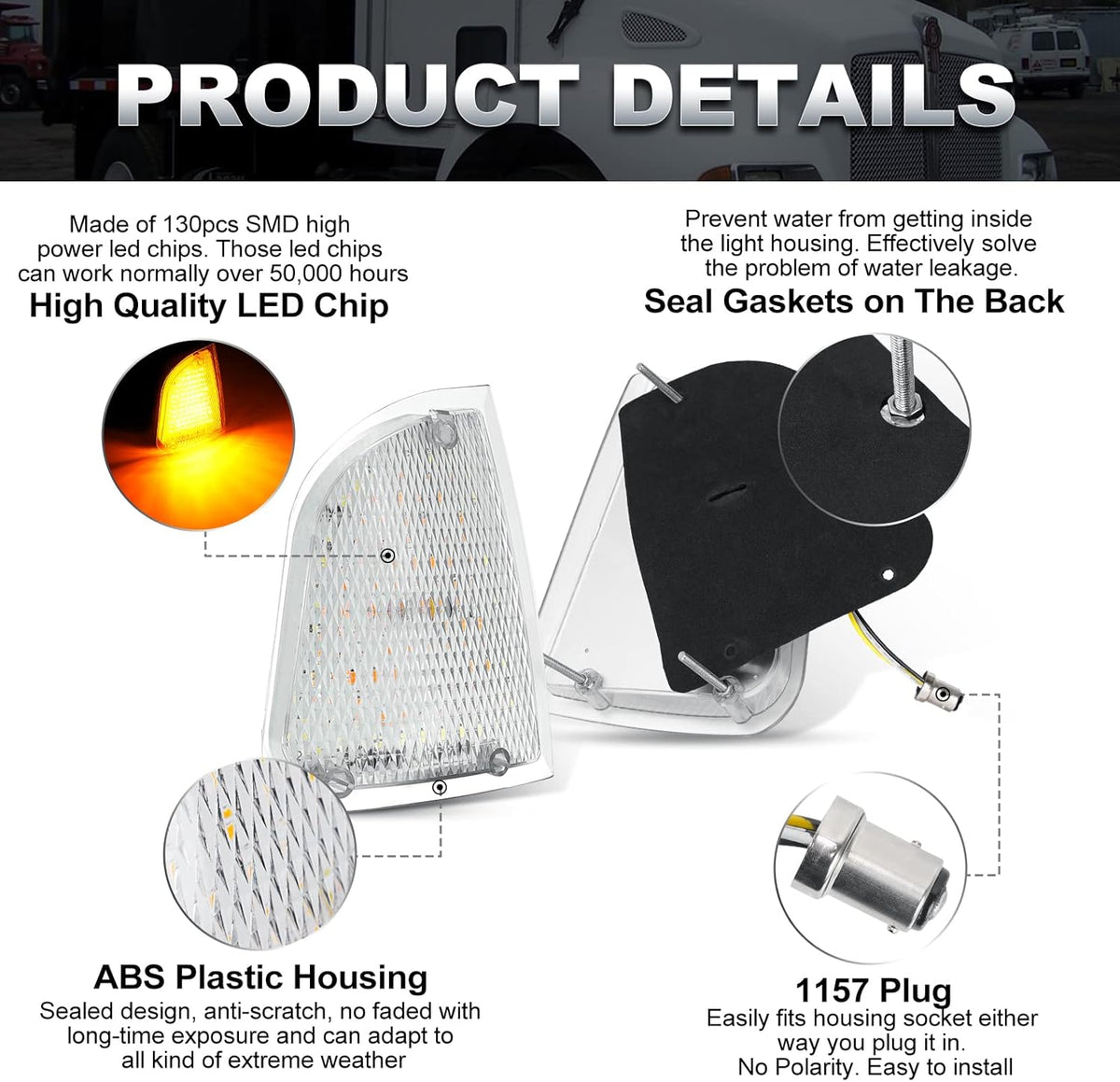 Amber and White LED Turn Signal Parking Light Assembly, Clear Lens, Pack of 2 U14018