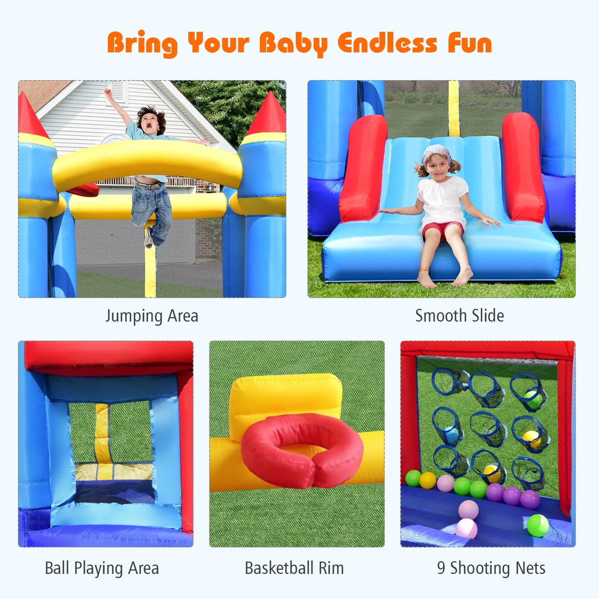 Inflatable Bounce House Castle Slide Bouncer with Basketball Hoop J615
