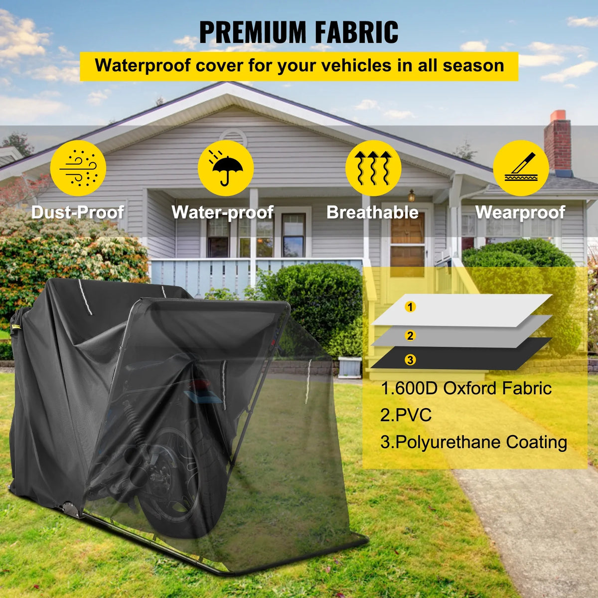Heavy Duty Motorcycle Cover, 600D Oxford Waterproof with Lock-Holes & Storage Bag W99938