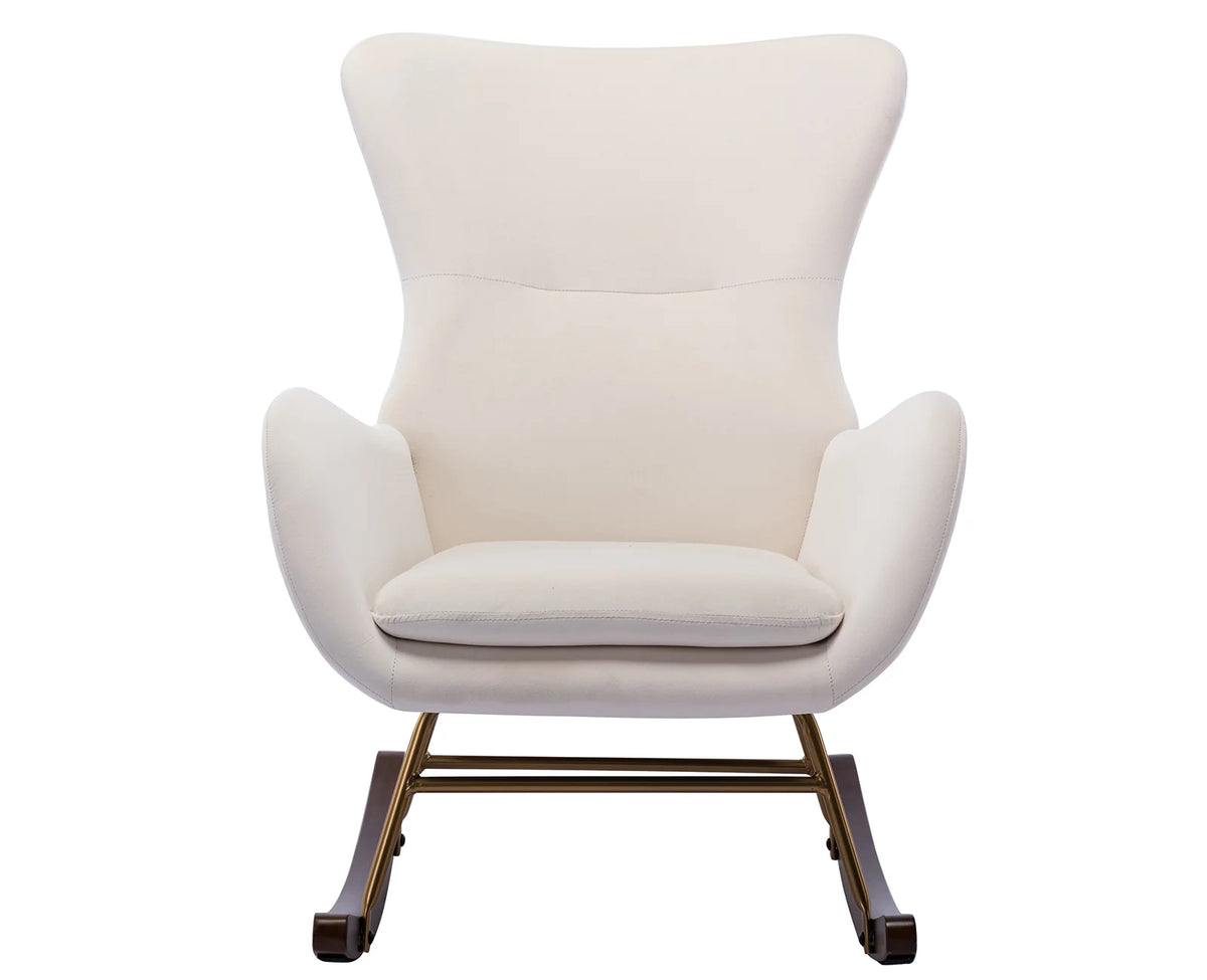 Cream Velvet Wingback Rocking Chair G82582