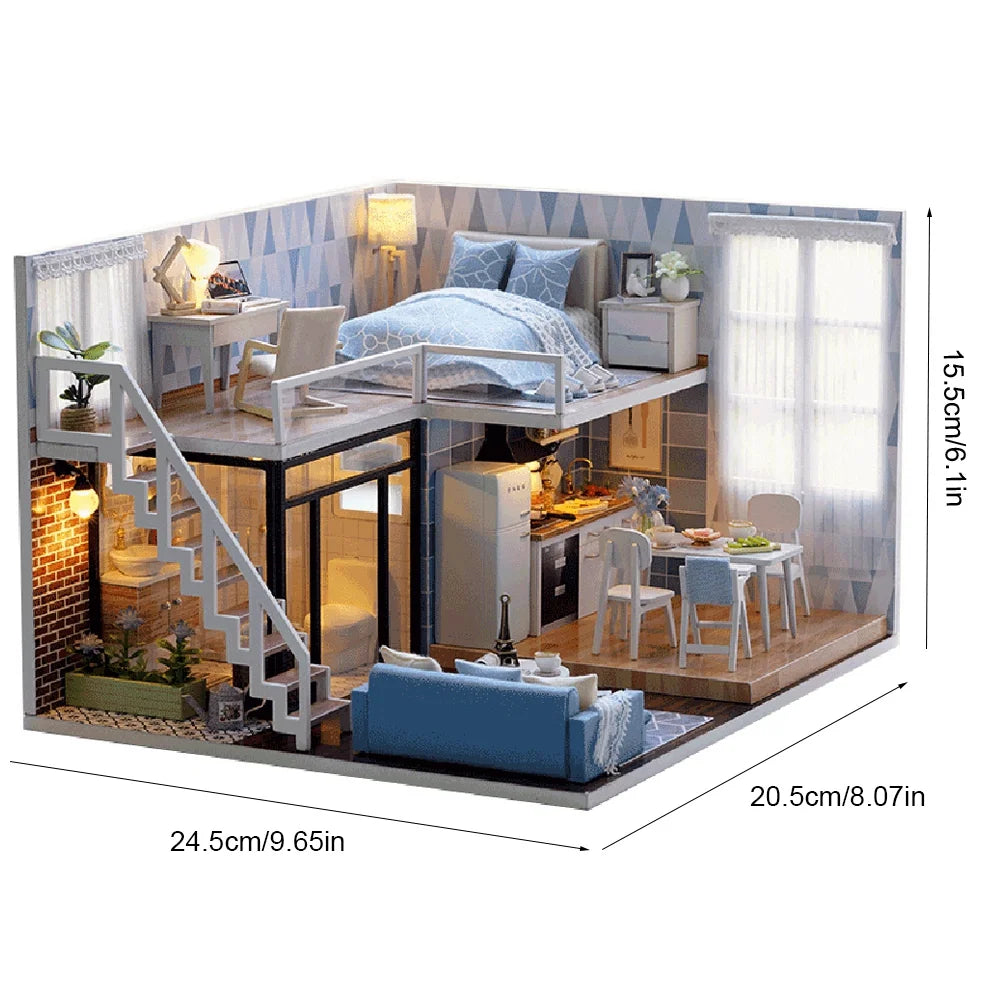 Mini Wooden Doll House Accessories DIY Toy Kit with Music H9337