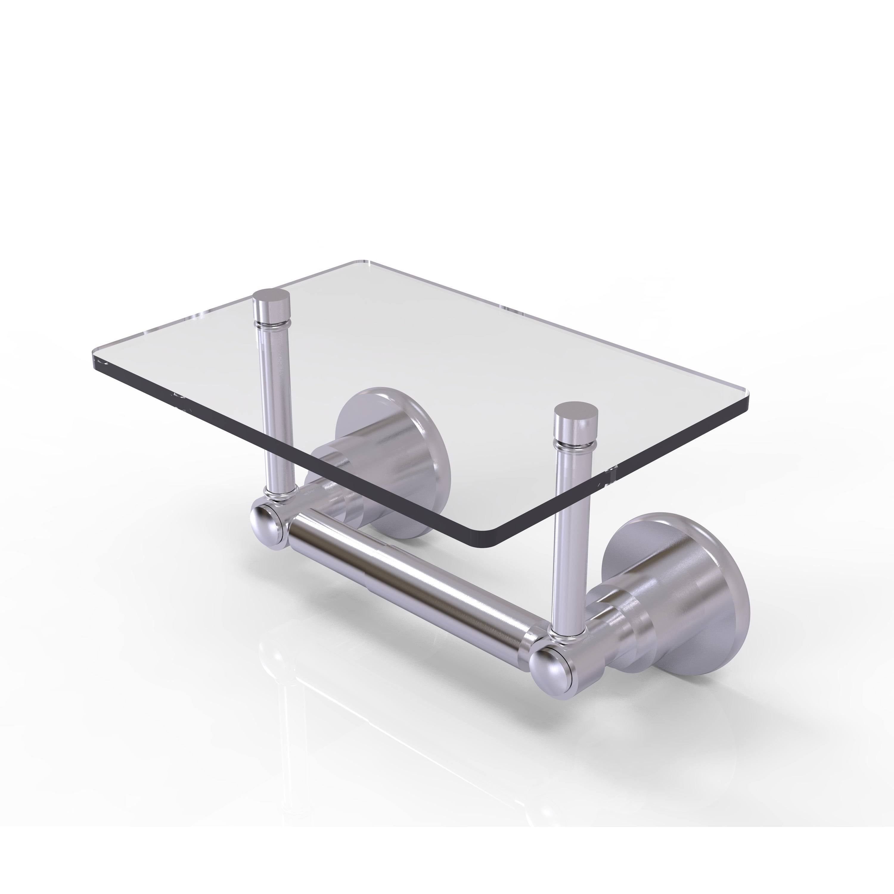 Matte Gray Two Post Toilet Tissue Holder with Glass Shelf P825198