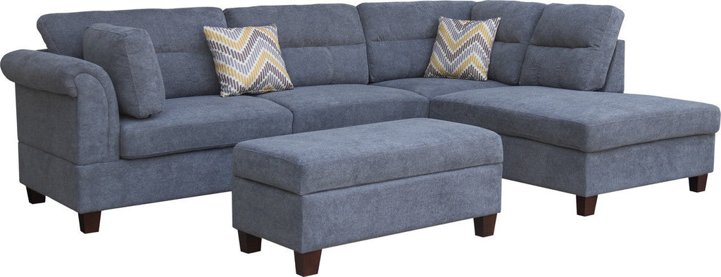 Gray Fabric Sectional Sofa with Ottoman and 2 Pillows E4382