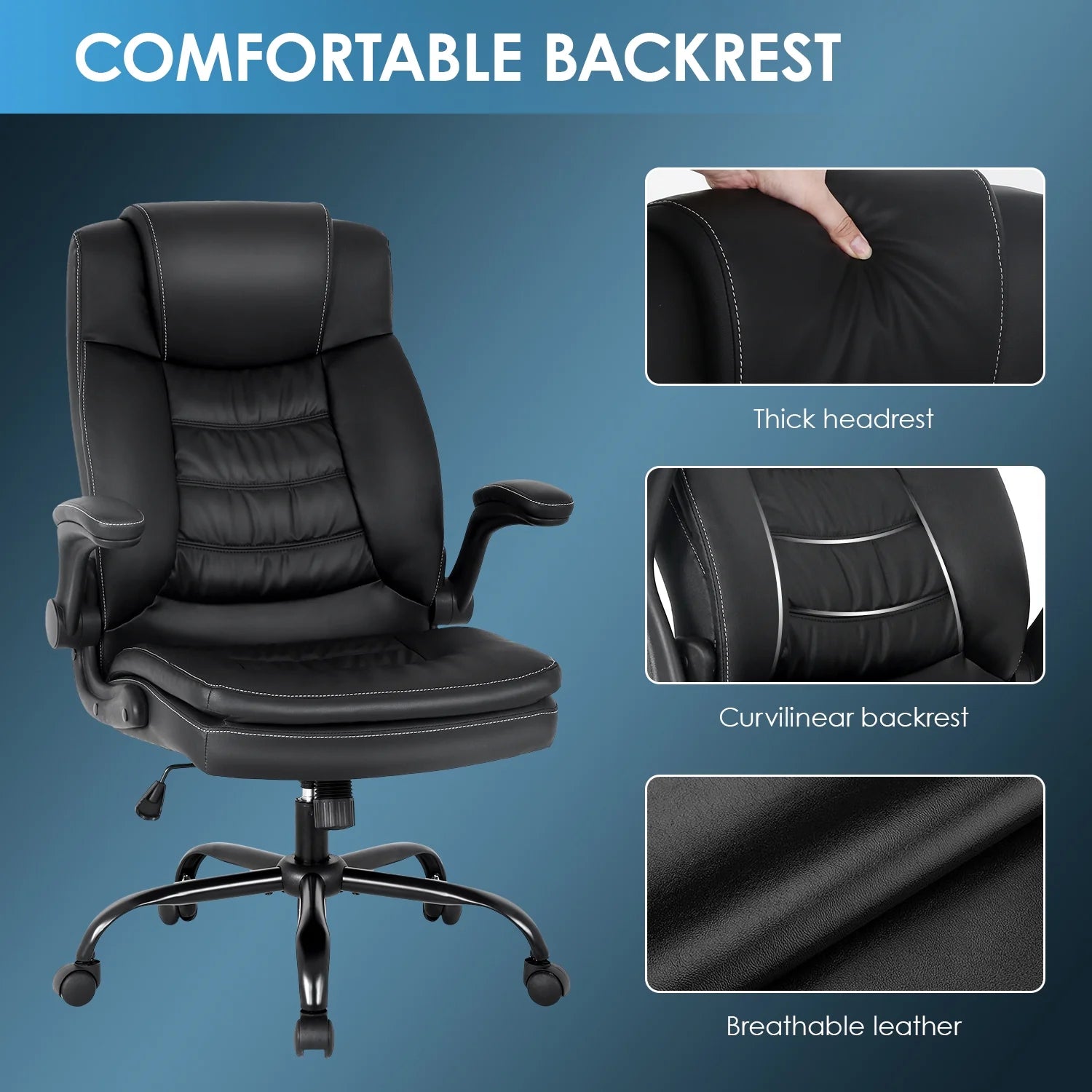 Black PU Leather Ergonomic High Back Office Chair with Lumbar Support Z662801