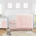 Pink Boho Baby Girl Nursery Crib Bedding Set - 4 Pieces Solid Color Blush J9411