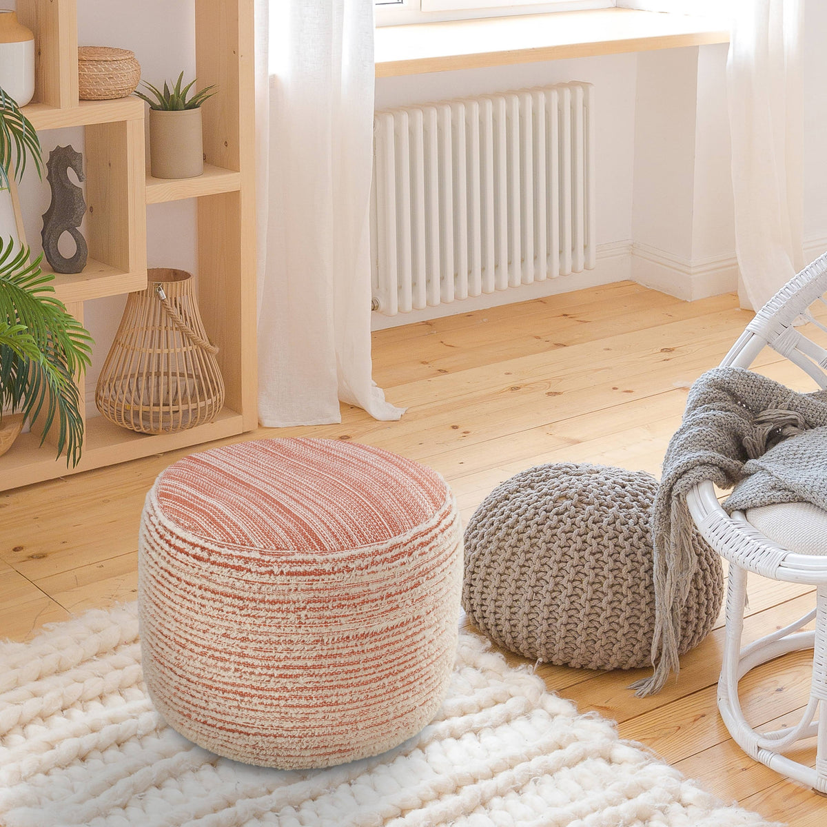 Coral Textured Distressed Pouf Q72392