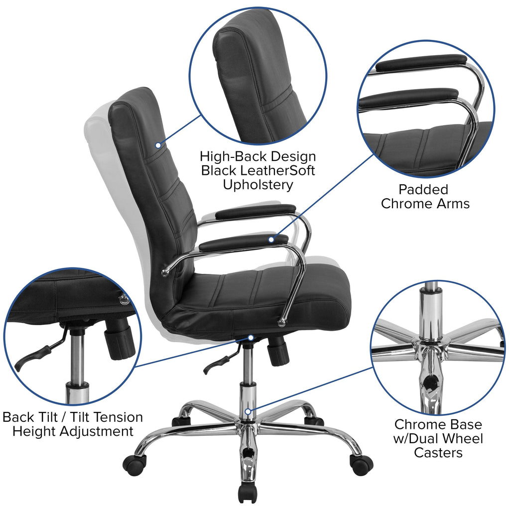 Black LeatherSoft Executive Swivel Office Chair with Chrome Base and Arms V44043