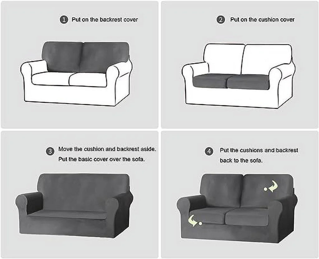 White 2 Seat Stretch Sofa Slipcover with Backrest and Cushion Covers P531709
