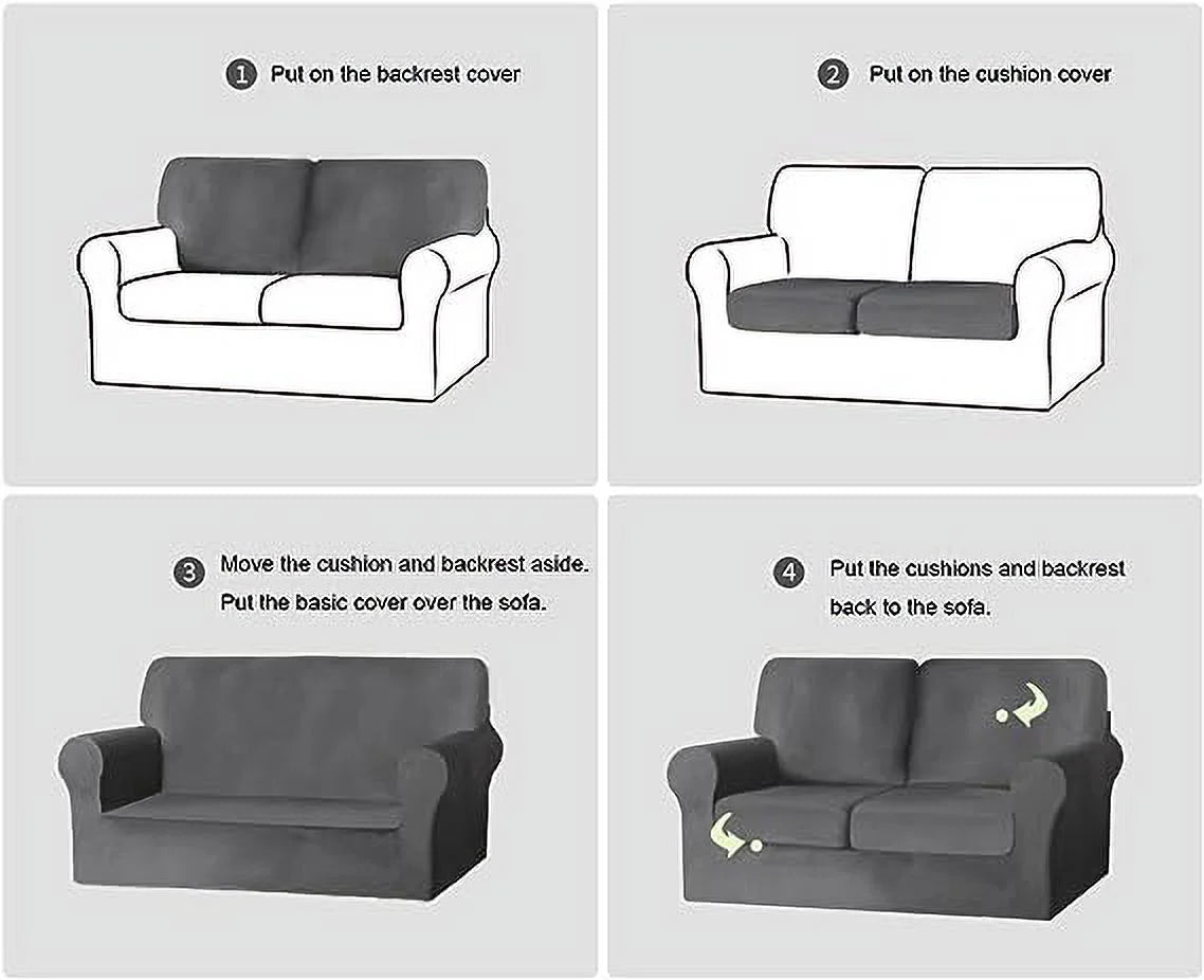 White 2 Seat Stretch Sofa Slipcover with Backrest and Cushion Covers P531709