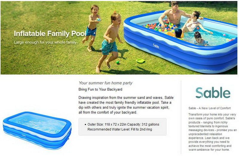 Inflatable Rectangular Swimming Pool 118" x 72" x 22" U502