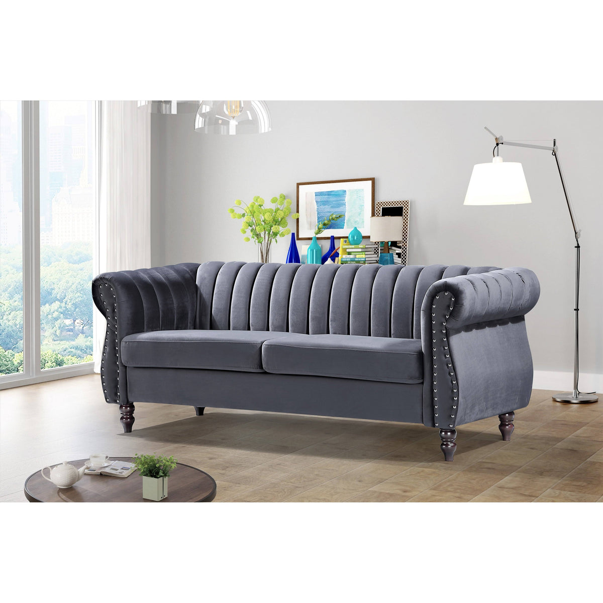 Cream Velvet Chesterfield Sofa B2080