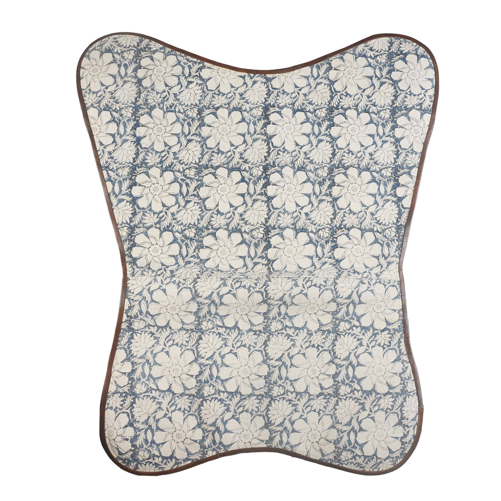 Blue/White/Brown Floral Canvas Faux Leather Butterfly Chair H565829