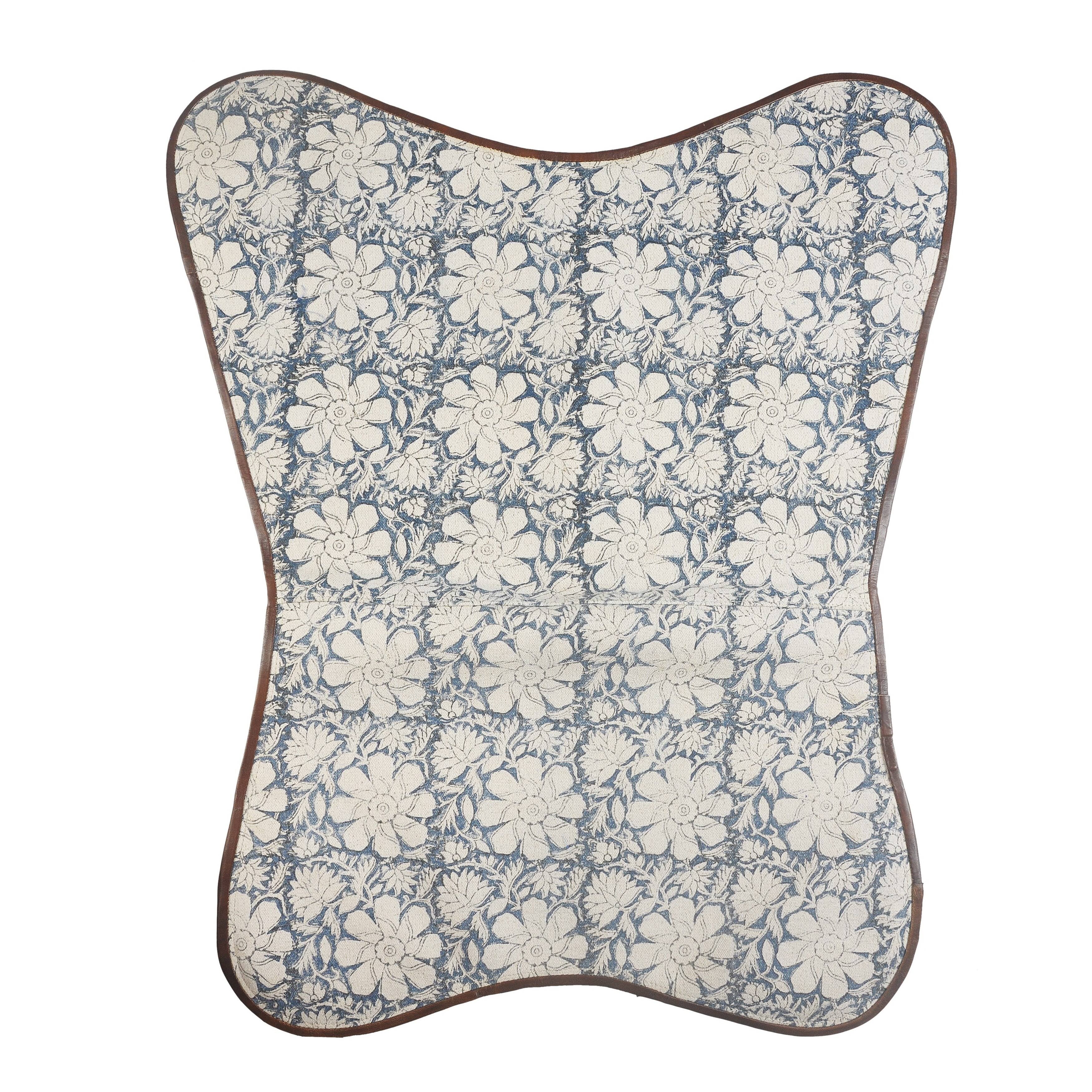 Blue/White/Brown Floral Canvas Faux Leather Butterfly Chair H565829