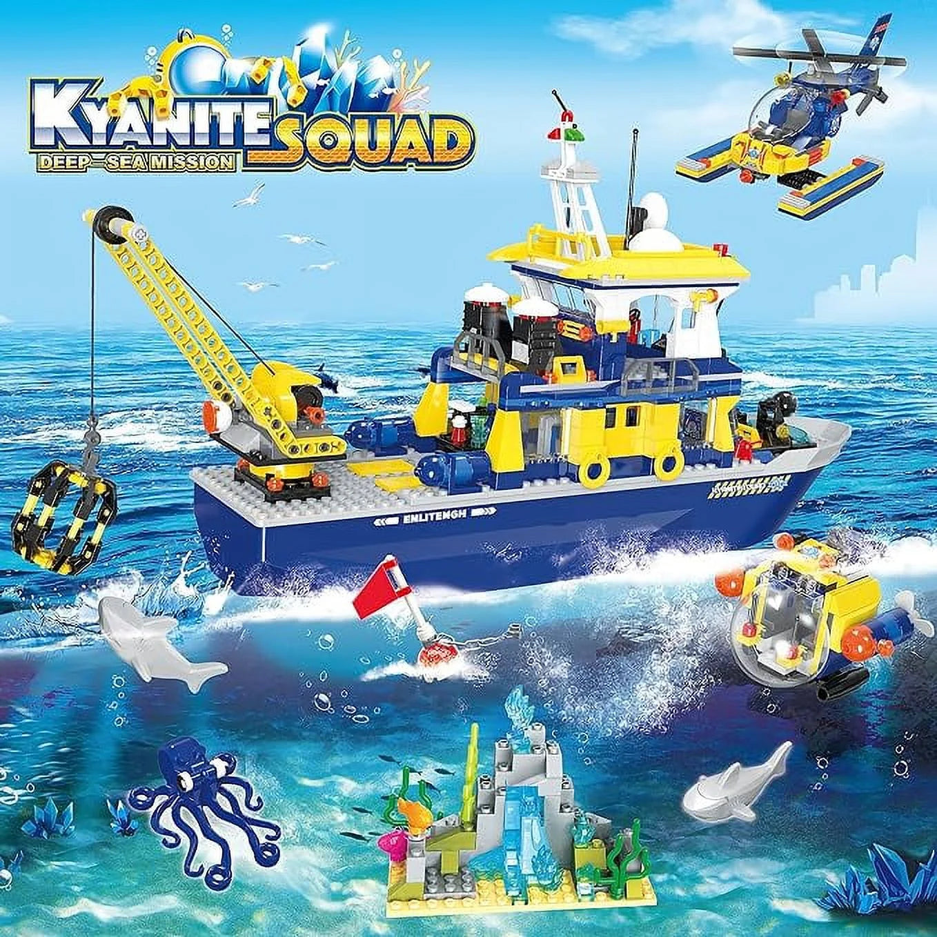 Ocean Exploration Ship Building Kit with Submarine and Helicopter, 753 Pieces P330