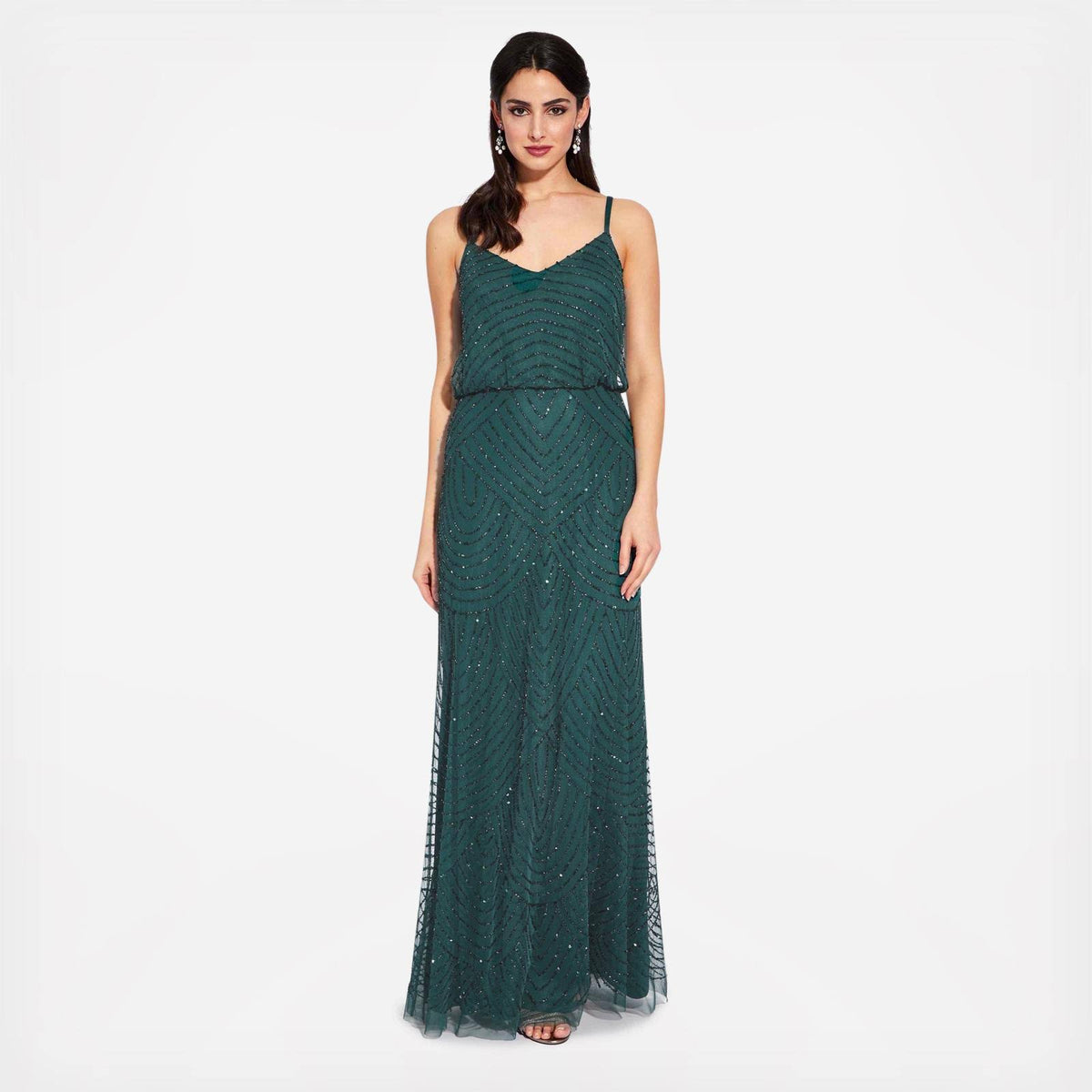Beaded Blouson Gown, Dusty Emerald, Size: 14 A2229