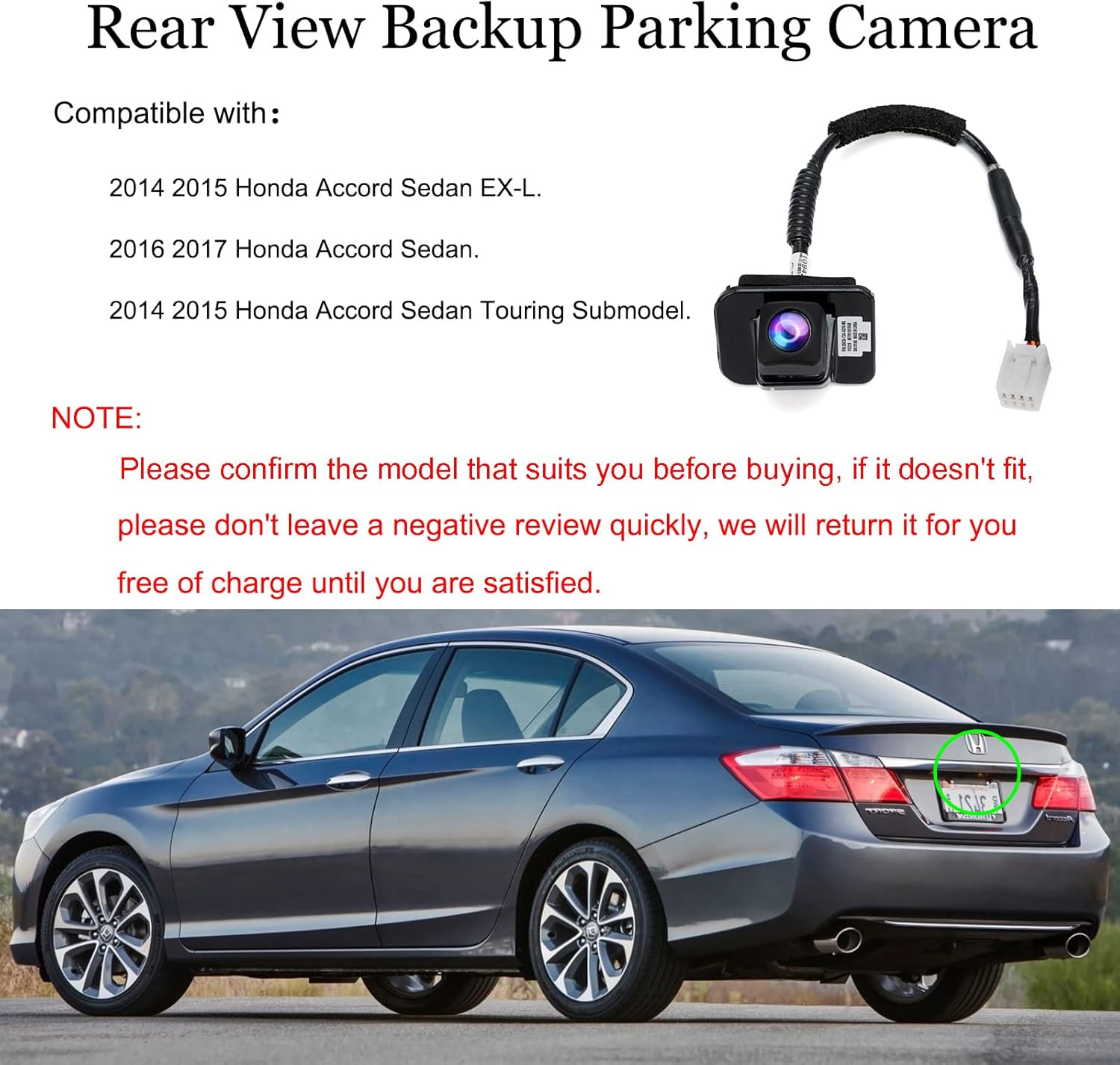 Rear View Backup Camera for Honda Accord Sedan 2014 2015 2016 2017 I8938