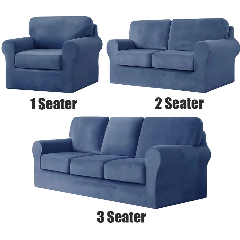 Dark Blue 3 Piece Stretch Velvet Sofa Slipcover O456298