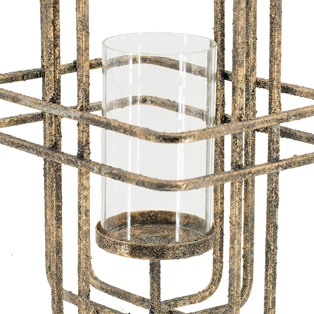Beige Caged Hurricane Glass Candle Holder J71145