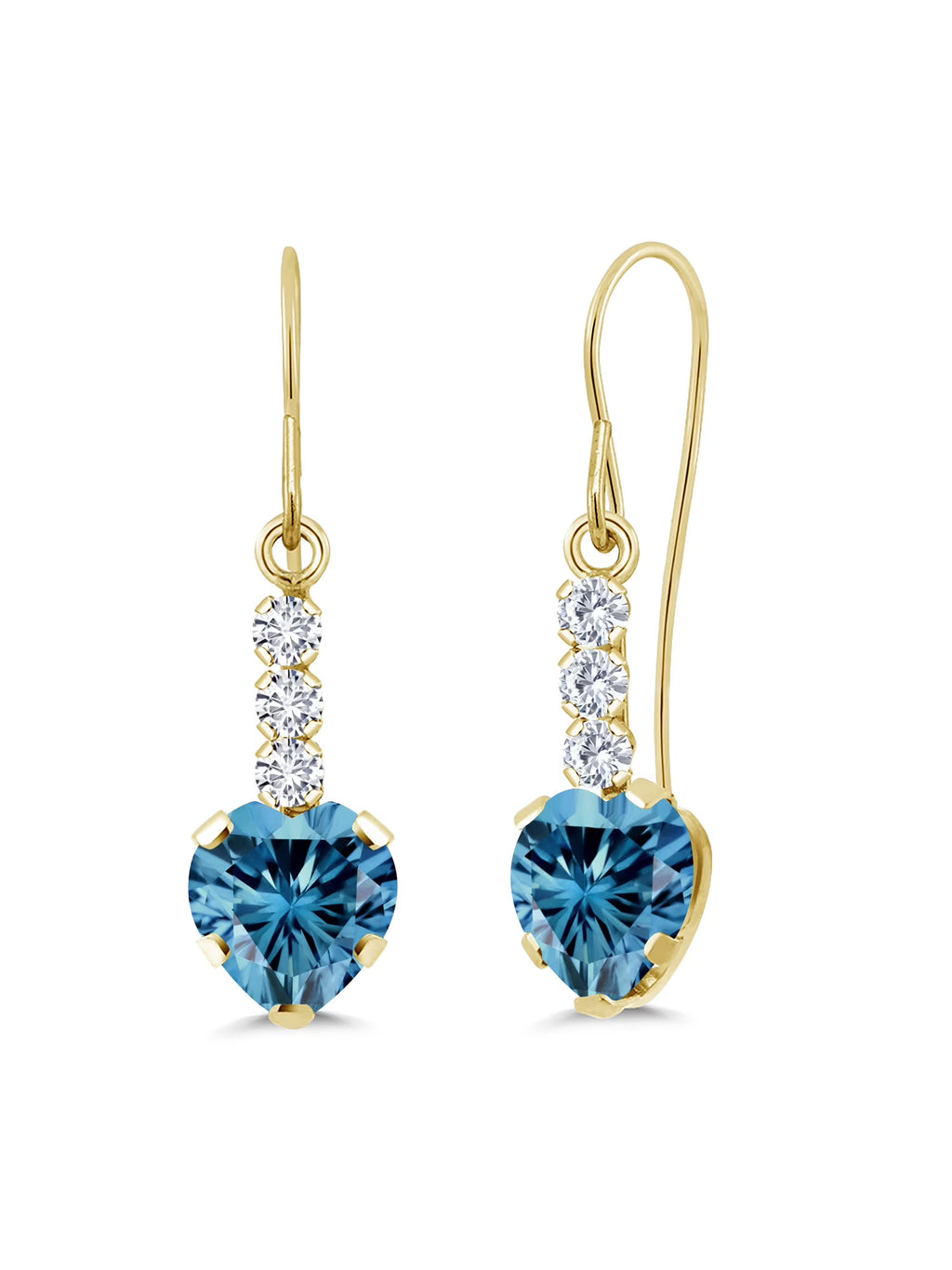 14K Yellow Gold Persian Blue Moissanite and White Lab Grown Diamond French Wire Dangle Hook Earrings U644621