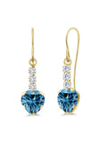 14K Yellow Gold Persian Blue Moissanite and White Lab Grown Diamond French Wire Dangle Hook Earrings U644621