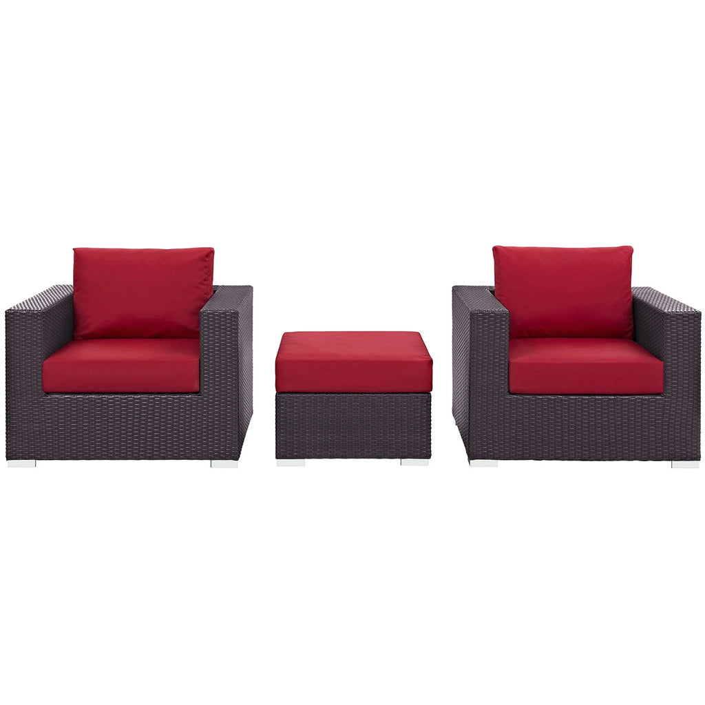 3 Piece Outdoor Patio Sofa Set in Espresso Red H225