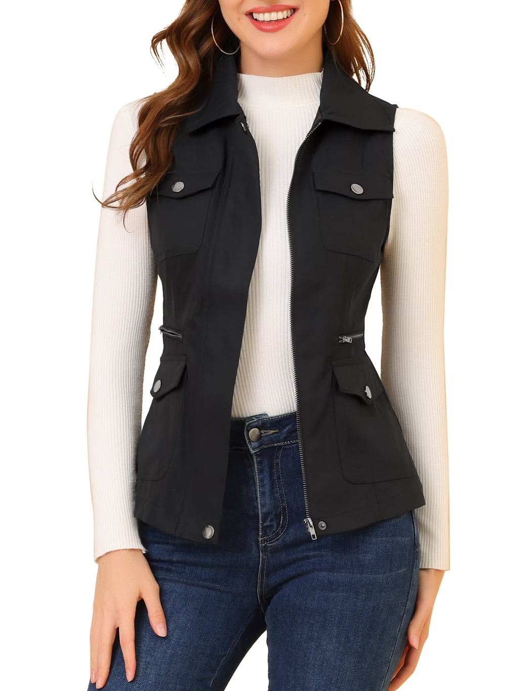 Zip Up Sleeveless Utility Vest G664057