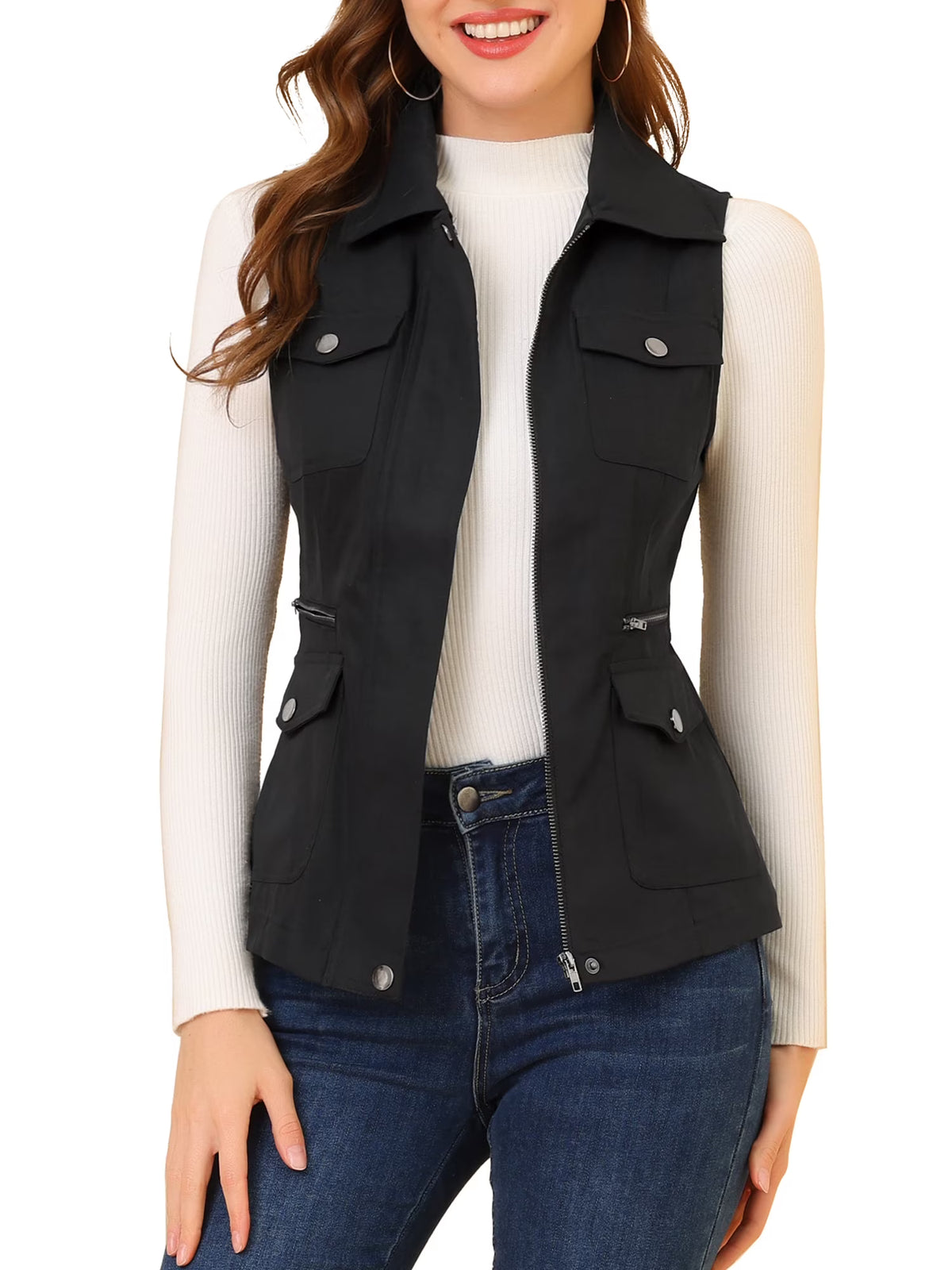 Zip Up Sleeveless Utility Vest G664057