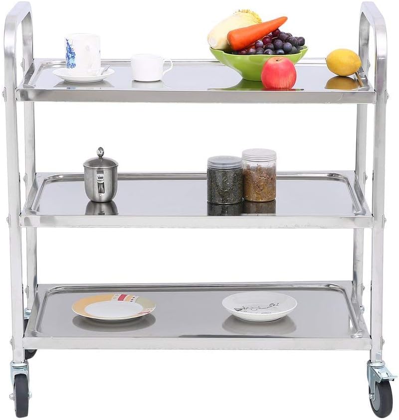 3 Tier Stainless Steel Utility Cart with Wheels Serving Trolley Storage Shelf Q5796