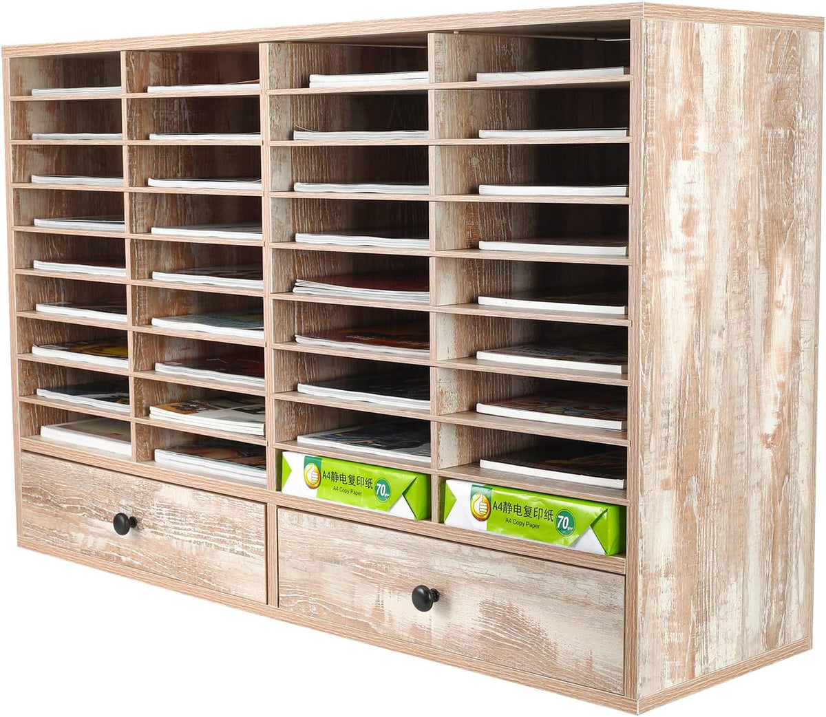 Brown 2 Drawer 36 Slots Wood Literature Organizer H985794
