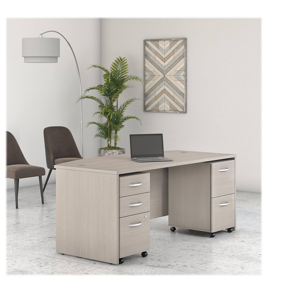72w x 36D Bow Front Desk with Mobile File Cabinets O92322