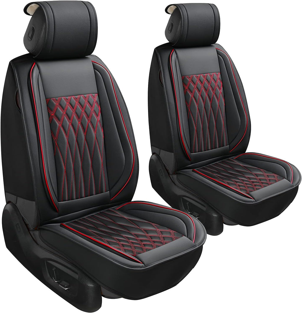 Black+Red Line Leather Car Seat Cover Pack of 2 E405528