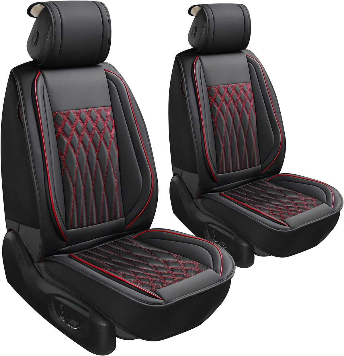 Black+Red Line Leather Car Seat Cover Pack of 2 E405528